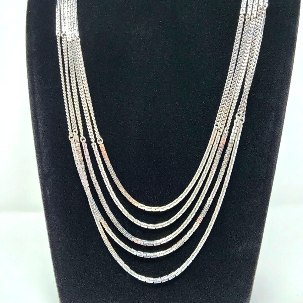Vintage Monet Multi Strand Silver Box Chain Necklace - Picture 8 of 14